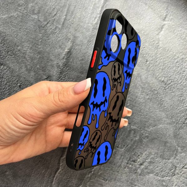 Чехол для iPhone 17 Pro Max с защитой камеры призраки-смайлики синие