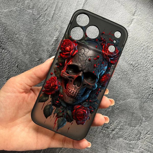 Чехол для iPhone 17 Pro Max с защитой камеры череп в розах
