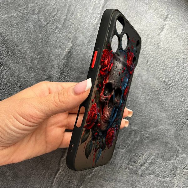Чехол для iPhone 17 Pro Max с защитой камеры череп в розах