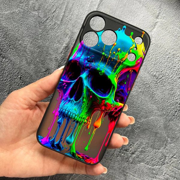 Чехол для iPhone 17 Pro Max с защитой камеры череп цветной