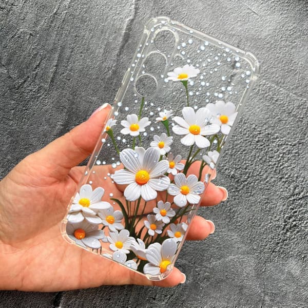 Чохол для Samsung Galaxy A17 з захистом камери з квітами ромашки білі протиударний прозорий силіконовий чохол