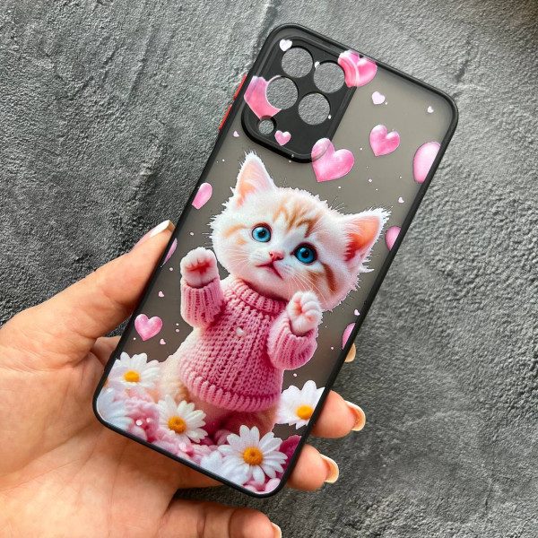 Чехол для Samsung Galaxy M33 с защитой камеры с котом в цветах ромашки с покрытием лака
