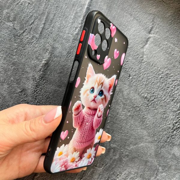 Чехол для Samsung Galaxy M33 с защитой камеры с котом в цветах ромашки с покрытием лака