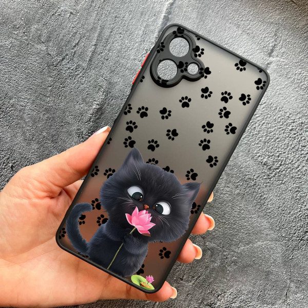 Чохол для Samsung Galaxy A07 з захистом камери дитячий з котиком та квіткою