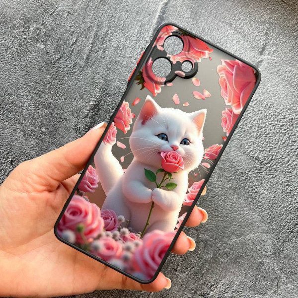 Чохол для Samsung Galaxy A07 з захистом камери з котиком в квітах трояндах