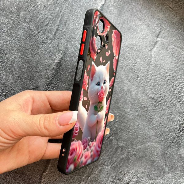 Чохол для Samsung Galaxy A07 з захистом камери з котиком в квітах трояндах