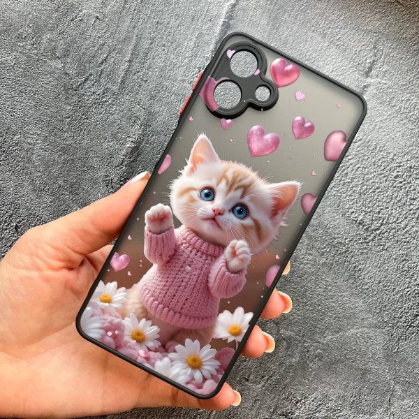 Чохол для Samsung Galaxy A07 з захистом камери з котиком в квітах ромашки