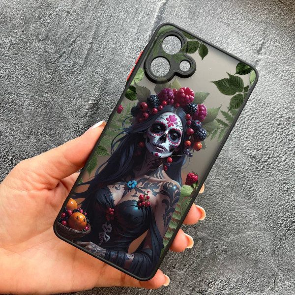 Чохол для Samsung Galaxy A07 з захистом камери дівчина Санта-Муерте та листями