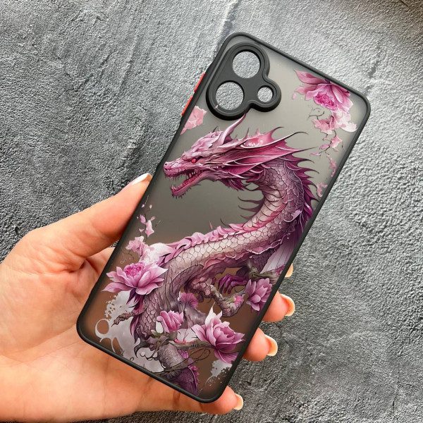 Чехол для Samsung Galaxy A07 с защитой камеры розовый дракон