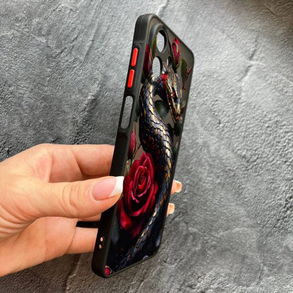 Чохол для Samsung Galaxy A07 з захистом камери зі змією з квітами червоними з покриттям лаку