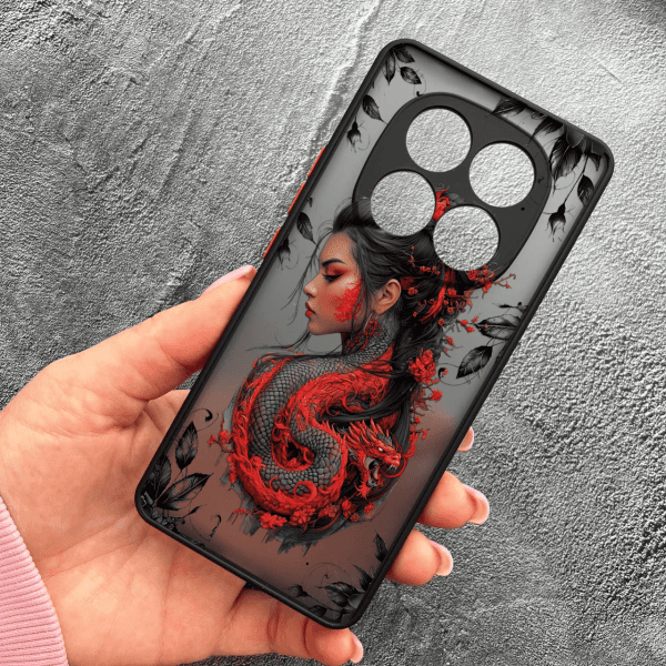 Чехол для Xiaomi Redmi Note 15 5G с защитой камеры девушка с драконом