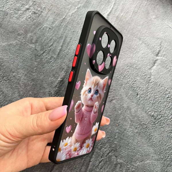 Чехол для Xiaomi Redmi Note 15 4G/5G с защитой камеры с котом в цветах ромашки