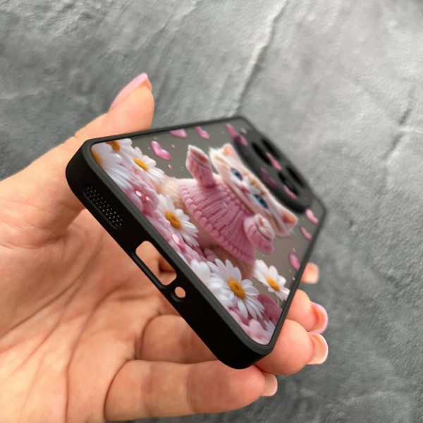 Чехол для Xiaomi Redmi Note 15 4G/5G с защитой камеры с котом в цветах ромашки