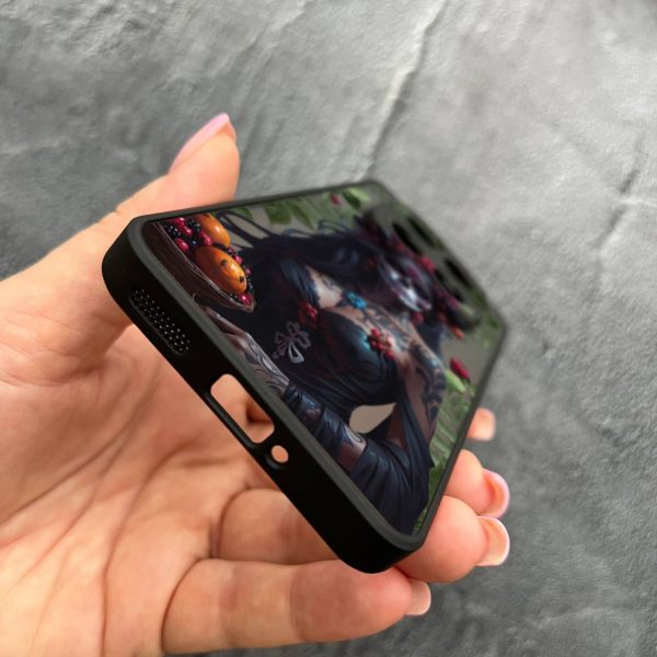 Чехол для Xiaomi Redmi Note 15 Pro 4G с защитой камеры девушка Санта-Муэрте и листьями