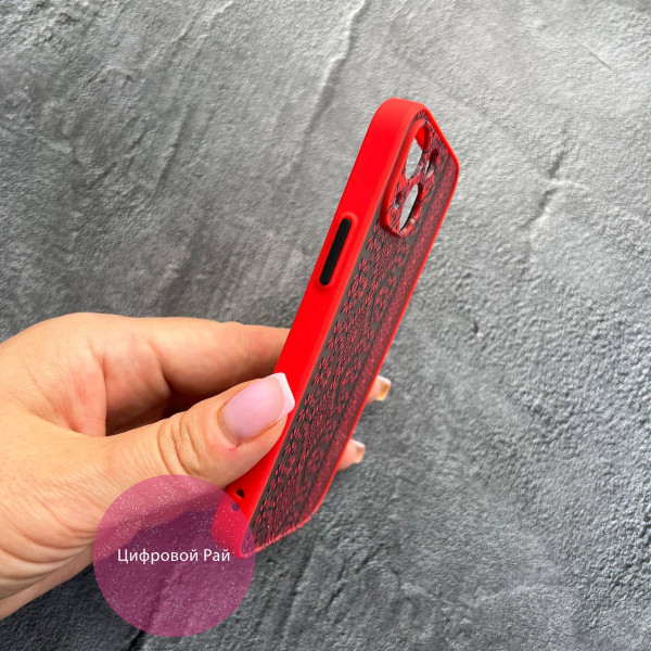 Чохол для iPhone 13 Mini вишиванка червона українська з червоним бортиком
