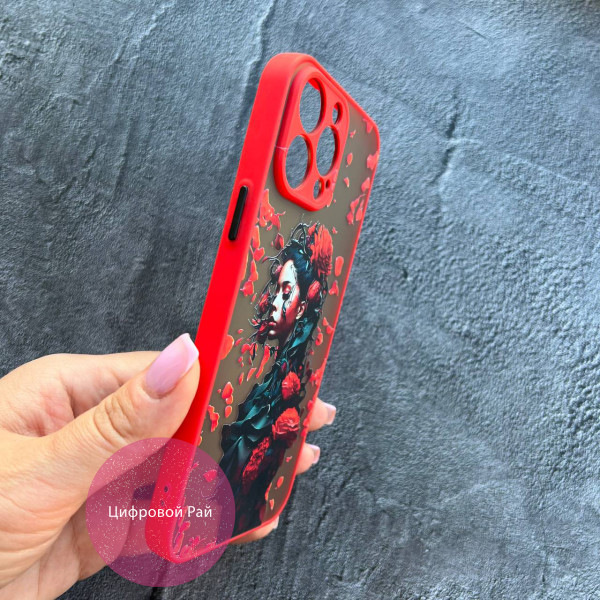 Чохол для IPhone 13 Pro Max дівчина у пелюстках з червоним бортиком