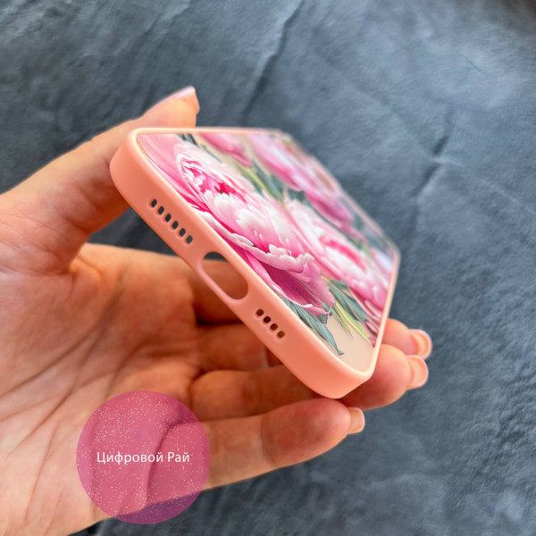 Чохол для IPhone 13 Pro Max півонії крупні з рожевим бортиком
