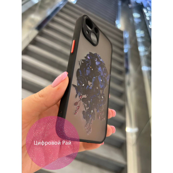 Чохол для iPhone 13 чорні орхідеї