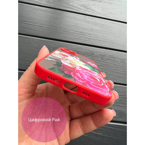 Чохол для iPhone 13 півонії класичні червоний бортик