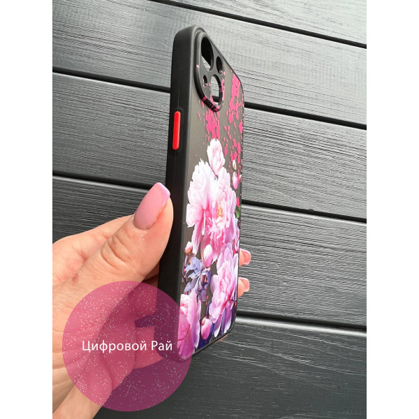 Чохол для iPhone 13 півонії з рожевими бризками