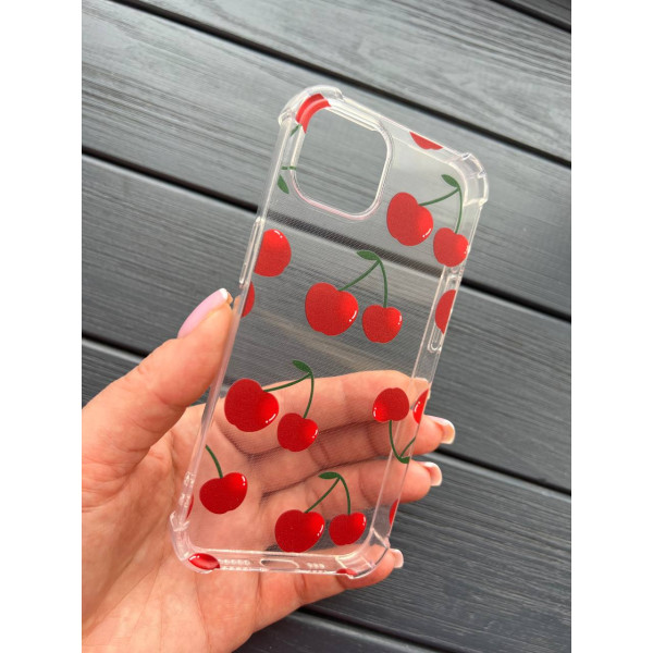 Чохол для iPhone 13 вишні cherry протиударний прозорий силіконовий чохол