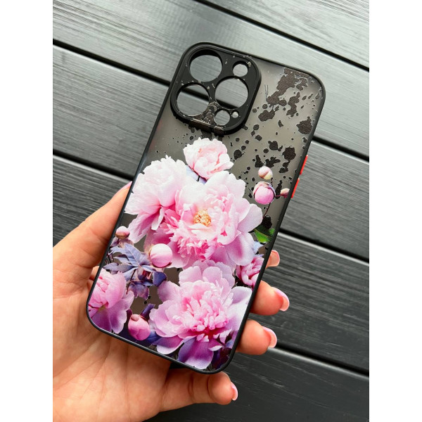 Чохол для iPhone 14 Pro Max півонії рожеві з кляксами