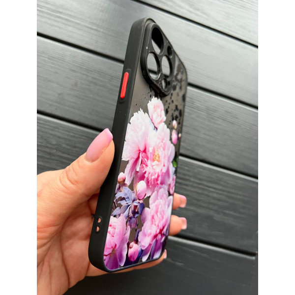 Чохол для iPhone 14 Pro Max півонії рожеві з кляксами