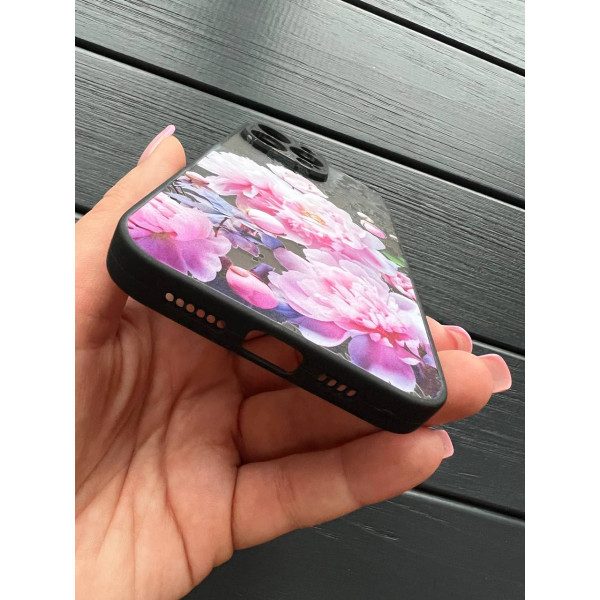 Чохол для iPhone 14 Pro Max півонії рожеві з кляксами