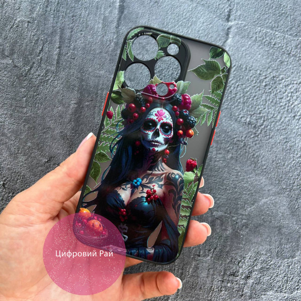 Чохол для IPhone 14 Pro Санта-Муерте з листями