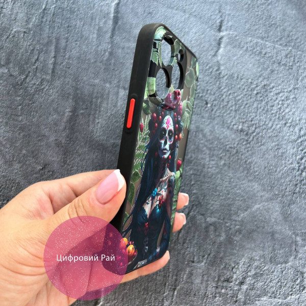 Чехол для iPhone 14 Pro Санта-Муэрте с листьями