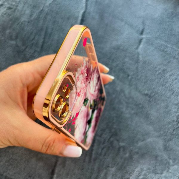 Чохол для iPhone 11 півонії силіконовий з золотою обводкою