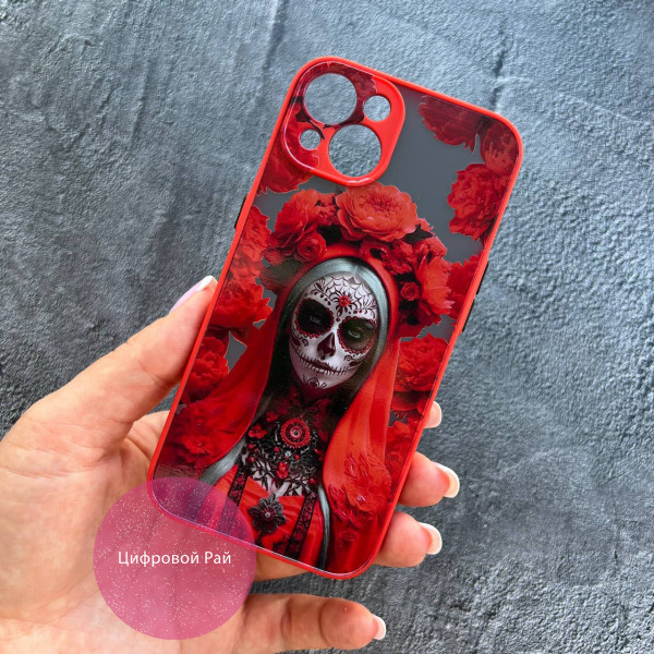Чохол для iPhone 13 Санта-Муерте червона червоний бортик