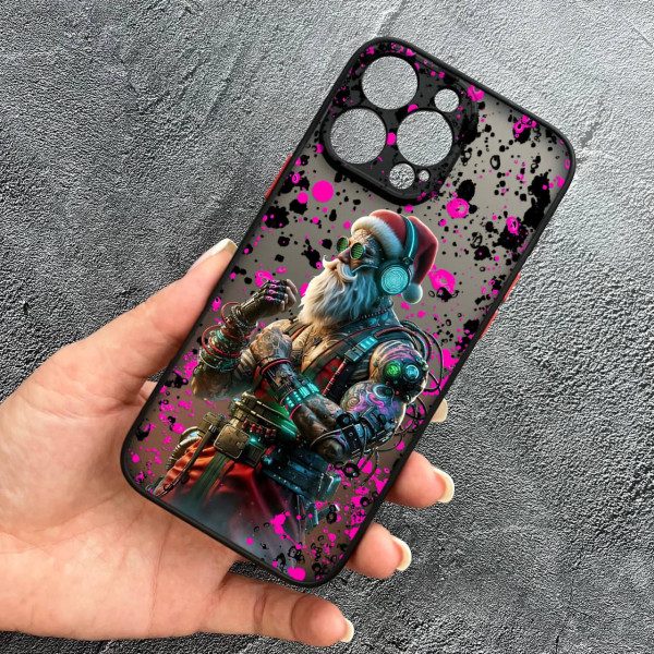 Чехол для iPhone 16 Pro с защитой камеры новогодний Санта Киберпанк