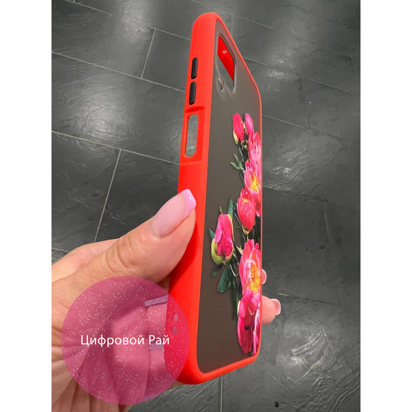Чохол для Huawei P40 Lite бокові півонії червоний бортик