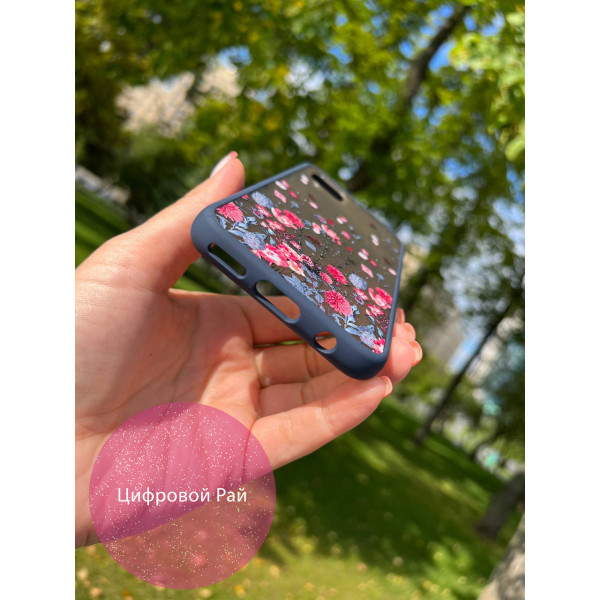 Чохол для Huawei P40 Lite синьо-рожеві квіточки синій бортик