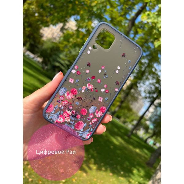 Чохол для Huawei P40 Lite синьо-рожеві квіточки синій бортик