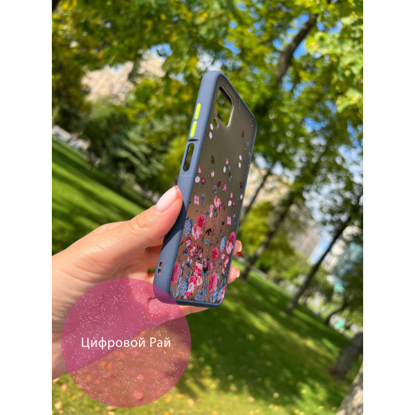 Чохол для Huawei P40 Lite синьо-рожеві квіточки синій бортик