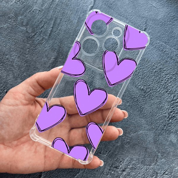Чохол для Infinix Hot 40 / Hot 40 Pro з захистом камери з сердечками лавандовими