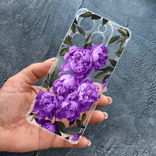 Чохол для Infinix Hot 40 / Hot 40 Pro з захистом камери з квітами лавандові півонії 