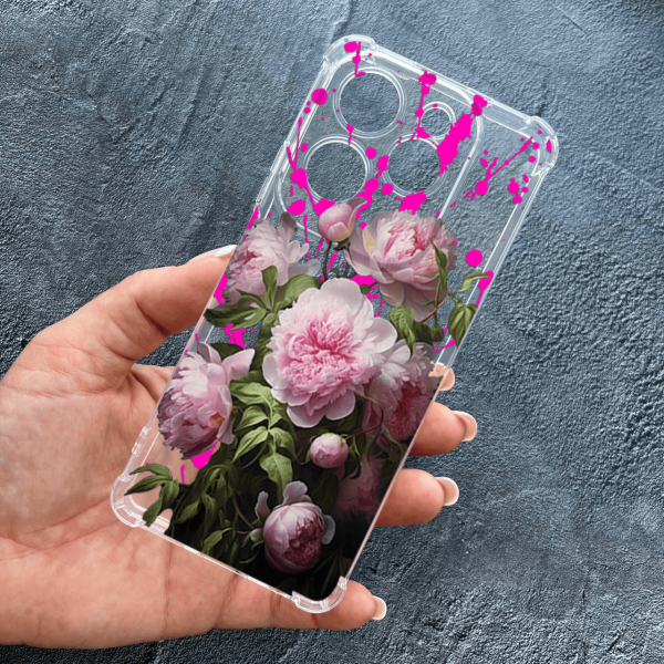 Чохол для Infinix Hot 40 / Hot 40 Pro з захистом камери з квітами рожеві півонії 