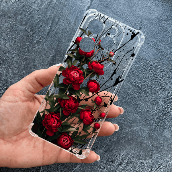 Чохол для Infinix Hot 40 / Hot 40 Pro з захистом камери з квітами червоні півонії маленькі