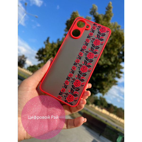 Чохол для Realme 10 вишиванка Донеччина червоний бортик