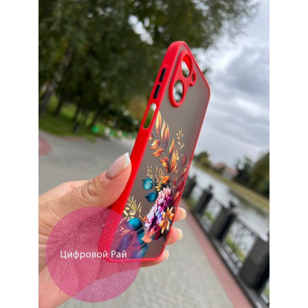 Чехол для Realme 10 осенние цветы с красным бортиком