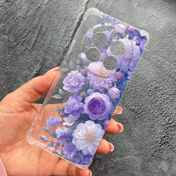 Чехол для Realme 12 pro 5G с защитой камеры с цветами лавандовые пионы нежные противоударный прозрачный силиконовый чехол