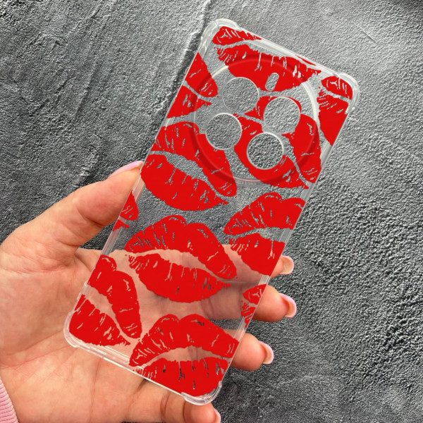 Чехол для Realme 12 pro 5G с защитой камеры с красными губами противоударный прозрачный силиконовый чехол