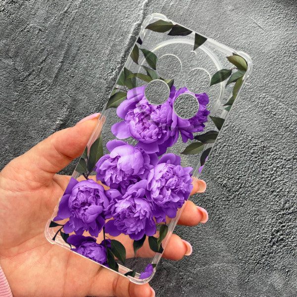 Чехол для Realme 12 pro 5G с защитой камеры с цветами лавандовые пионы противоударный прозрачный силиконовый чехол