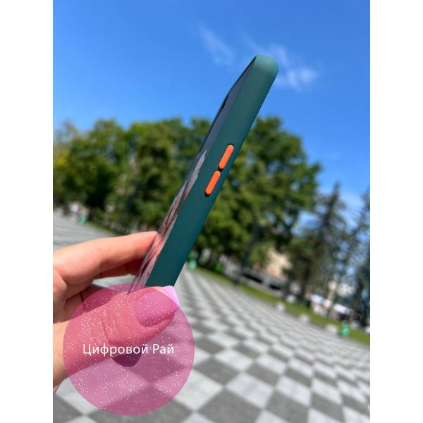 Чехол для Realme 6 с цветами пионы розовые с зеленым бортиком