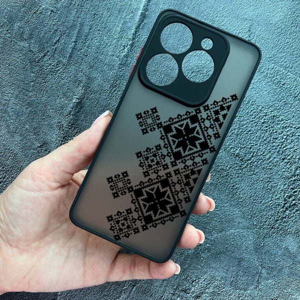 Чехол для Tecno Spark 20C / Tecno Spark GO 2024 вышиванка черная украинская