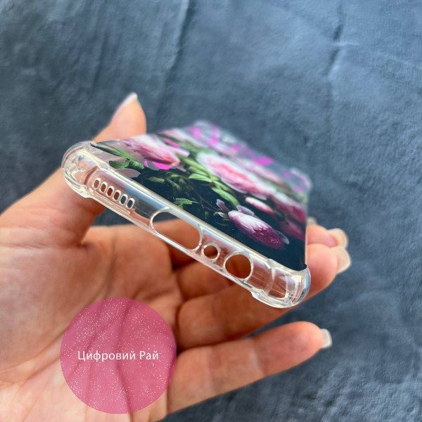 Прозорий силіконовий чохол з посиленими кутами рожеві півонії/Vivo V21e 4G