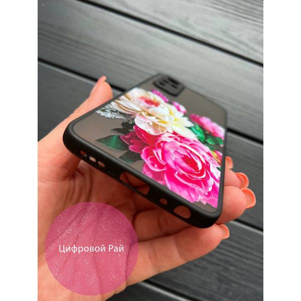 Чехол с пионами черный бортик / Vivo Y31 / Y33 / Y51 / Y51A / Y53S